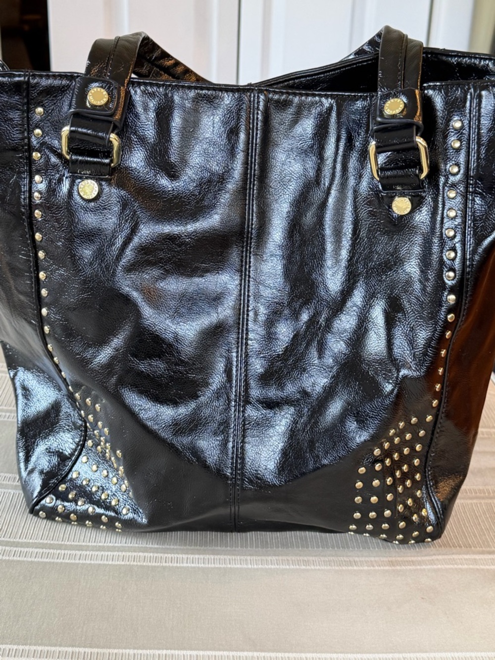 Steve Madden Black Tote with Gold Stud Accents